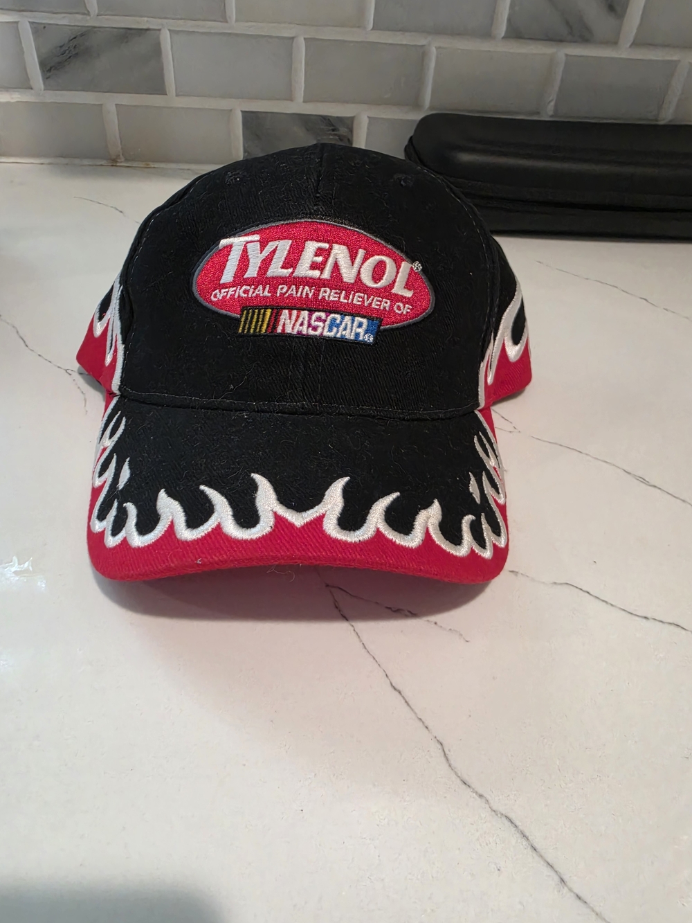 Tylenol NASCAR Flame Logo Baseball Cap - Black & Red